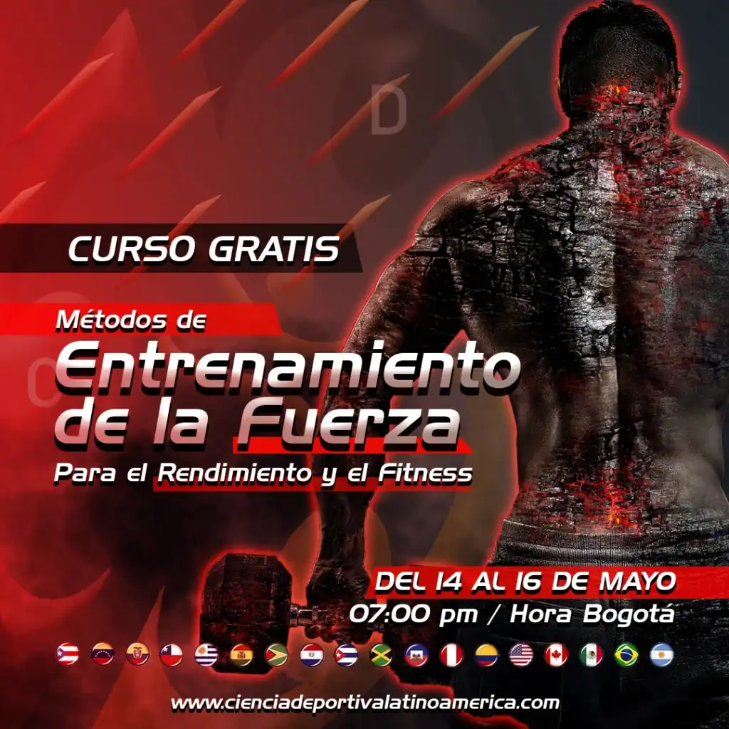 Entrenamiento de fuerza en deportes, curso gratuito, métodos para mejorar rendimiento físico, entrenamiento funcional, programa de fitness, evento deportivo latinoamericano, cultura deportiva, optimización del rendimiento atlético, formación en entrenamiento físico, día y hora del evento.