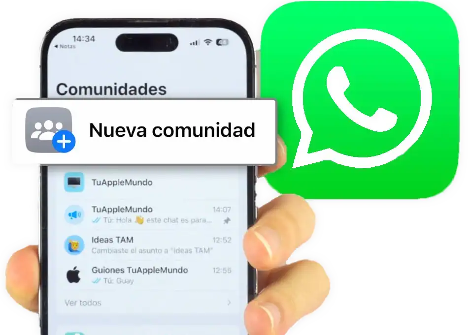 Nuevo comunidad en WhatsApp con icono y chat en pantalla, promoviendo la interacción social y comunicación instantánea.